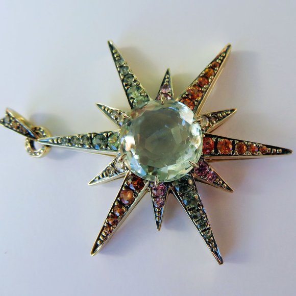 H Stern 18K Gold Diamond Sapphires Star XL Pendant - Picture 8 of 14